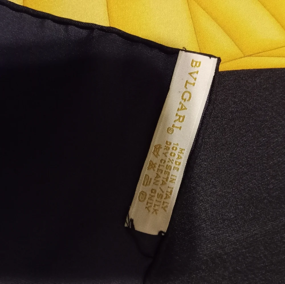 Bulgari Black Silk Scarf with Yellow Border and Multicolor Hot Air Balloons